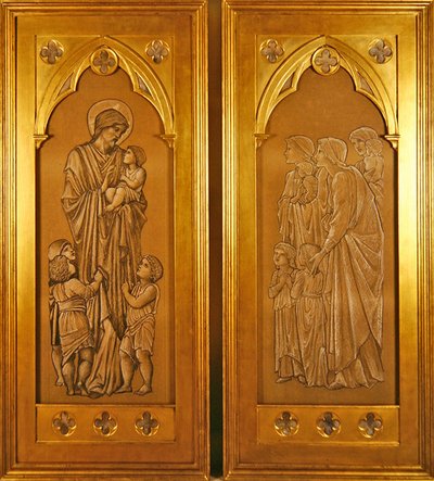 Kristus velsigner de små barna og kvinner som bringer barn til Kristi nærvær (svart-hvitt kritt på papir) av Edward Coley Burne Jones