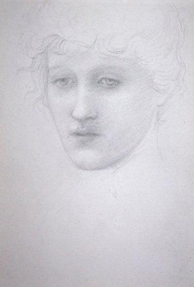Studie av Head of a Girl - Bessie Keane, ca. 1896 (blyant på papir) av Edward Coley Burne Jones