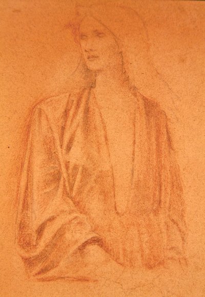 Studie av en jente (blyant på papir) av Edward Coley Burne Jones