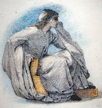 Studie av en sittende skikkelse, ca. 1866 (blyant og farget kritt på papir) av Edward Coley Burne Jones