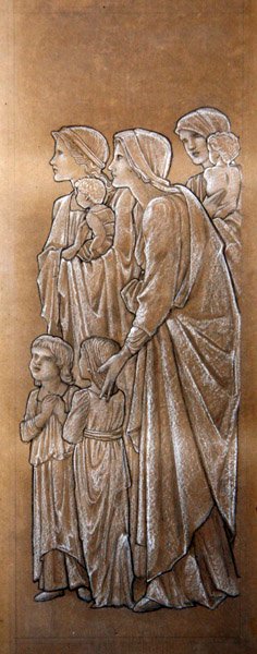 La de små barna komme til meg (svart-hvitt kritt på papir) av Edward Coley Burne Jones