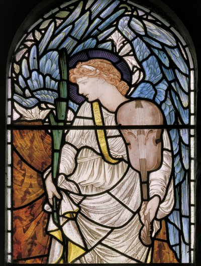 Engel med palme og fiolin, 1877 (farget glass) av Edward Burne Jones