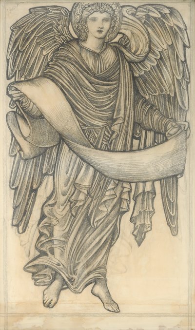 Engel med rulle - figur nummer åtte, 1880 (kritt på papir) av Edward Burne Jones