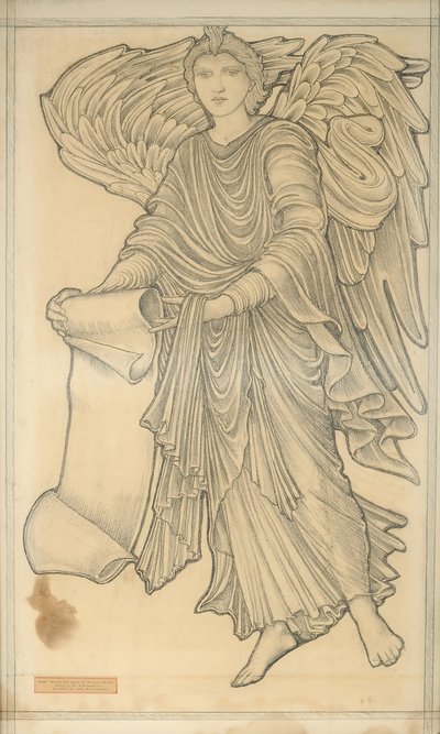 Engel med rulle - figur nummer ti, 1880 (kritt på papir) av Edward Burne Jones