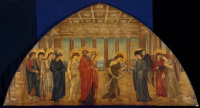 Amor og psyke - Palace Green veggmalerier - Psyche kommer inn i portalene til Olympus, 1881 av Edward Burne Jones