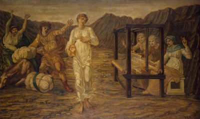 Amor og psyke - Palace Green veggmalerier - Psyche satt av Venus the Task, 1881 av Edward Burne Jones