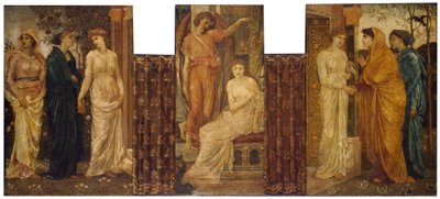 Amor og Psyche - Palace Green veggmalerier - Psyches søstre besøker henne i Amors hus, 1881 av Edward Burne Jones