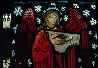Detalj av Angel Musician, laget av William Morris and Co., 1882 farget glass av Edward Burne Jones