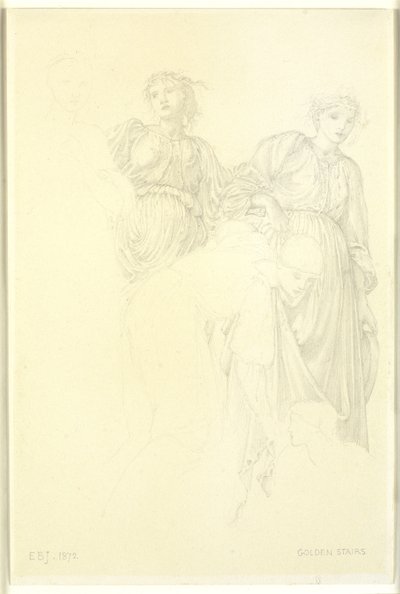Gruppe kvinner, Forstudie til maleriet, Den gyldne trapp av Edward Coley Burne Jones