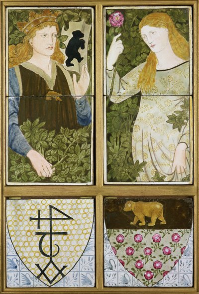King Arthur and Queen Guinevere, Six Tile Panel produsert av Morris, Marshall, Faulkner & Co. (keramikk) av Edward Burne Jones