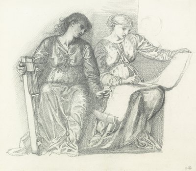 Studie for "Musikk", ca. 1865 av Edward Burne Jones