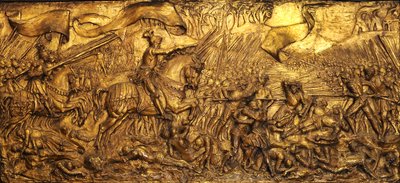 Slaget ved Flodden Field, 1881-82 (forgylt gesso) av Edward Burne Jones