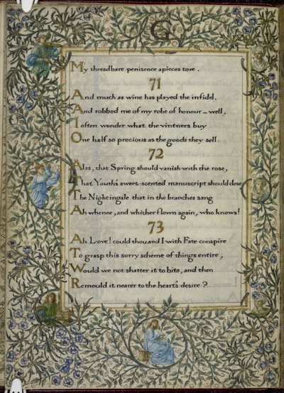 (Hele folio) Rubaiyat av Omar Khayyam, vers 71 - 73. C av Edward Coley and Morris William Burne Jones