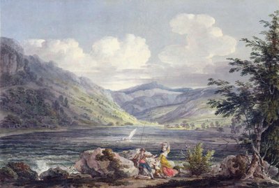Haweswater, Westmoreland, ca. 1795 (wc over grafitt på vevd papir) av Edward Dayes