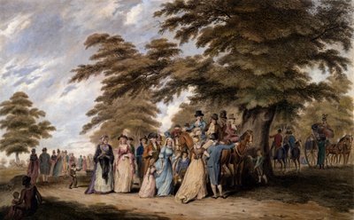 En lufting i Hyde Park, farget gravering fra 1796 av Edward Days