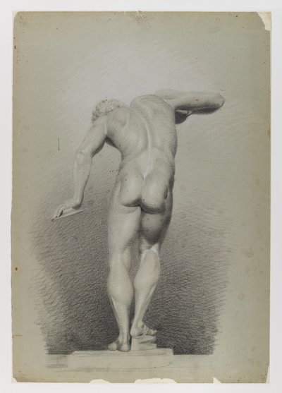 Nakenstudie, ca. 1848 (svart og hvit fargestift på blågrønt, middels tykt, lett strukturert vevd papir) av Edward Docker