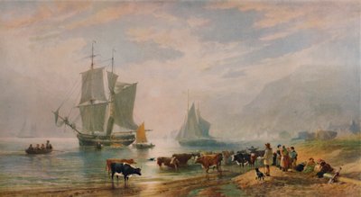 A Summer Evening: Landing Cattle, 1858, 1935 av Edward Duncan