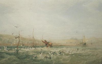 Fiskere som jager måker fra nettene, Mumbles, Sør-Wales av Edward Duncan