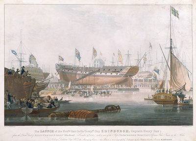 Lansering av Edinburgh ved Blackwall, 9. november 1825, malt av Huggins av Edward Duncan