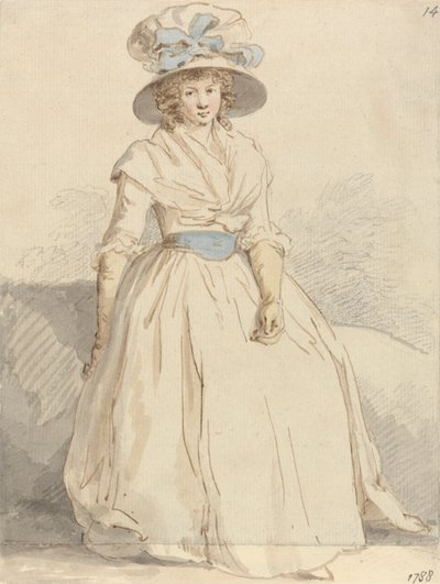 En ung dame sitter i en hvit kjole av Edward Edwards