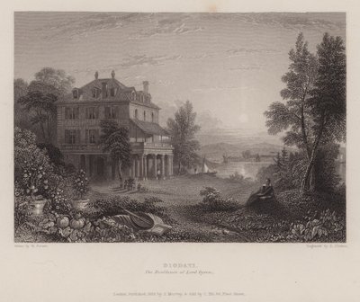 Villa Diodati, residensen til Lord Byron (gravering) av Edward Francis (after) Finden