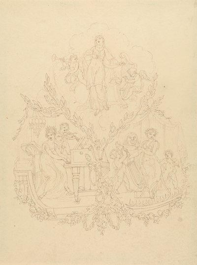 Kvinnelige figurer og Putti som spiller musikkinstrumenter av Edward Francis Burney