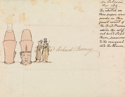 Brev til pastor Richard Burney med tegning av Colossal Head fra British Museum Courtyard av Edward Francis Burney
