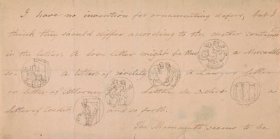 Brev med design for signeter (?) av Edward Francis Burney