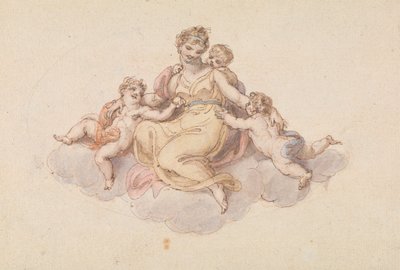Mor og barn sitter på skyen av Edward Francis Burney