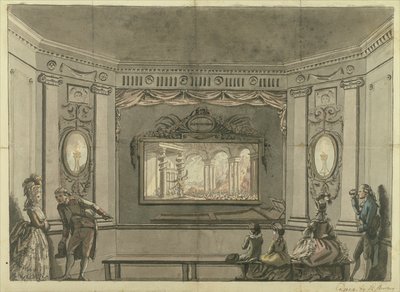 Maleri av de Loutherbourgs Eido Phusikon som viser Satan som vekker opprørsenglene av Edward Francis Burney