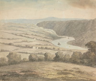Elvelandskap med båter av Edward Francis Burney