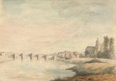 Elvelandskap med bro av Edward Francis Burney