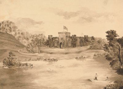 Elvelandskap med slott av Edward Francis Burney