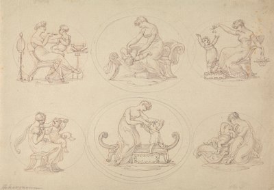 Seks studier av mor og datter som spiller av Edward Francis Burney