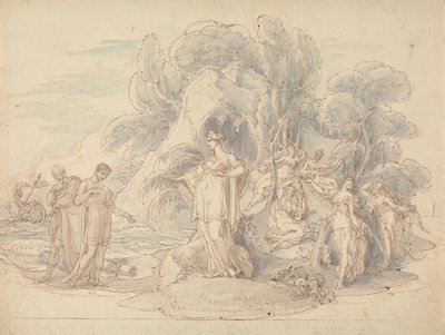 Telemachus og mentor lander på øya Calypso av Edward Francis Burney