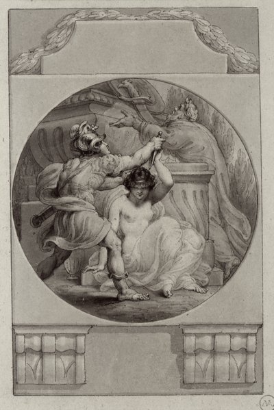 Kriger som ofrer en ung kvinne (tegning) av Edward Francis Burney