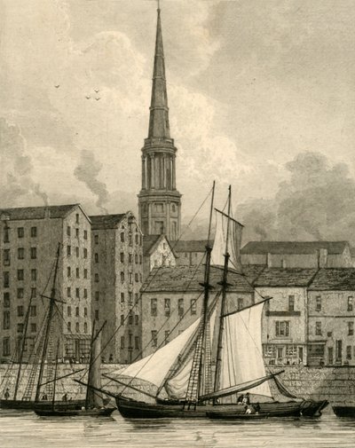 St. Georges Church fra Docks, Liverpool, c1830. av Edward Francis Finden
