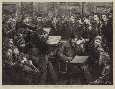 En artistsoiree, en skisse på Hogarth Club av Edward Frederick Brewtnall