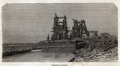 Mudre på Suez-kanalen, tegning av Grenet, for å illustrere en utflukt til Suez-kanalen i 1862 av Paul Merruau. Gravering i "" Le tour du monde"", redigert av Edouard Charton av Edward Grenet