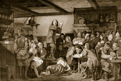 George Fox forkynner i en taverna, ca. 1650 av Edward Henry Wehnert