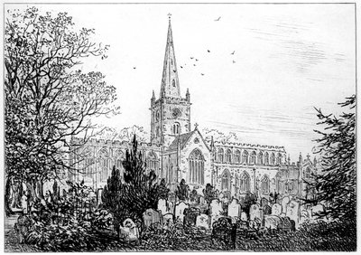 Stratford kirke sett fra nord, Stratford-upon-Avon, Warwickshire, 1885. av Edward Hull