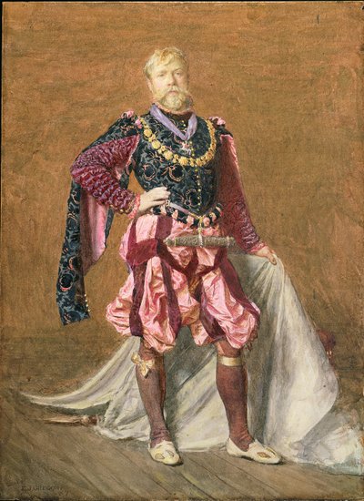 Selvportrett av kunstneren i Elizabethansk kjole, 1887 (wc) av Edward John Gregory