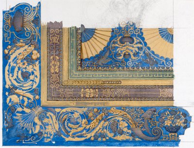 Design for sentraltaket i biljardrommet i Wortley Hall (penn, blekk og wc på papir) av Edward John Poynter