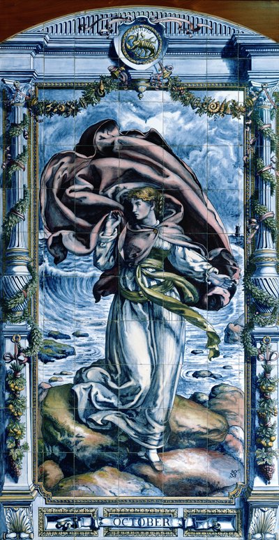 oktober, fra en serie med flispaneler for det nederlandske kjøkkenet, 1867-8 av Edward John Poynter
