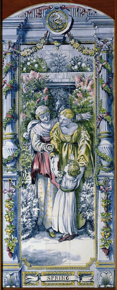 Spring, fra en serie med flispaneler, designet av Sir Edward Poynter og laget av Minton, Campbell and Company, for Dutch Kitchen, 1867-8 (keramikk) av Edward John Poynter