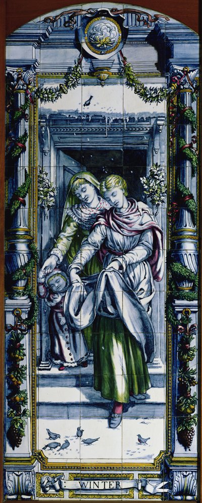 Winter, fra en serie med flispaneler, designet av Sir Edward Poynter og laget av Minton, Campbell and Company, for Dutch Kitchen, 1867-8 (keramikk) av Edward John Poynter