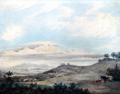 Landlig landskap med senere skystudier av Luke Howard (1772-1864) ca. 1808-11 (wc på papir) av Edward Kennion