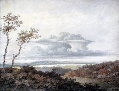 Landlig landskap med senere skystudier av Luke Howard (1772-1864) ca. 1808-11 (wc på papir) av Edward Kennion