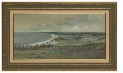Utsikt over lindammen, gamle åkre (akvarell og gouache på papir) av Edward Lange