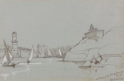 Inngang til havnen i Marseille av Edward Lear